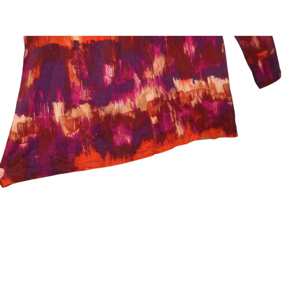 RUBY RD PETITE women's petite medium abstract beaded neckline 3/4 sleeve blouse - Picture 5 of 7